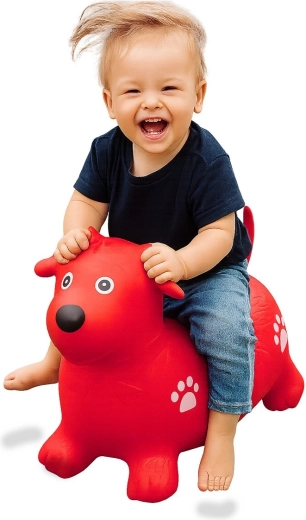 Felfújható ugráló kutyus HoppyDoo piros színben, pumpával