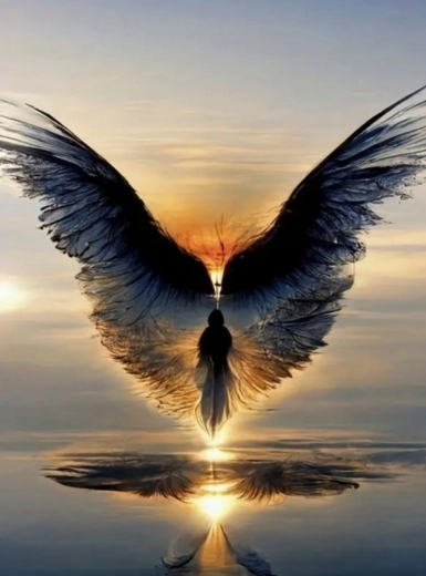 Gyémántszemes festés – szárnyas alak naplementében 30 × 40 cm