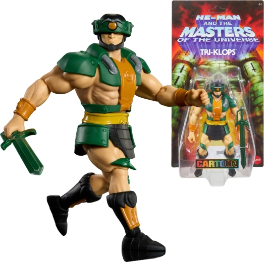 Masters of the Universe Origins Tri‑Klops figura sisakkal és karddal