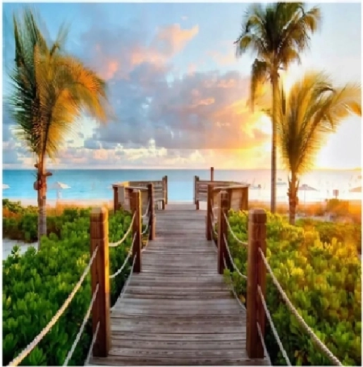 Gyémántszemes kirakó Híd pálmafákkal 30 × 40 cm