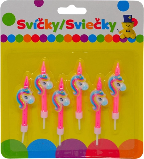 Unikornisos születésnapi gyertyák tartóval, 6 db