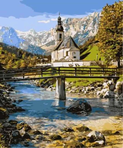 Norimpex számfestő készlet Hegyi templom 40 × 50 cm