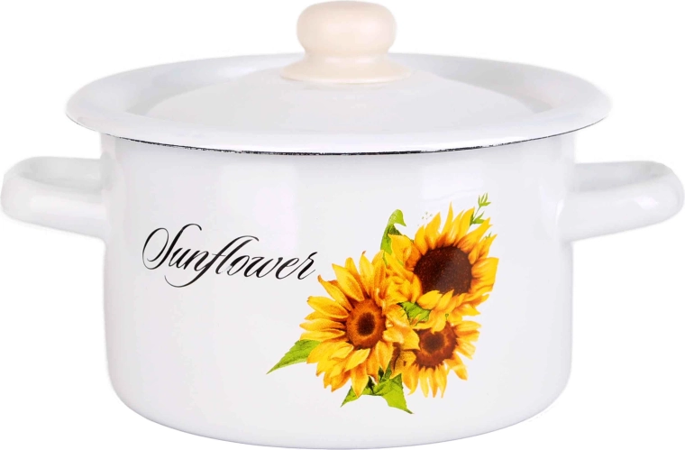 Zománcozott lábas fedővel 2 l Napraforgó
