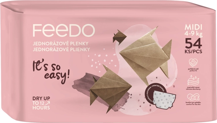 Eldobható baba pelenkák FEEDO Midi 3 (4–9 kg), 54 db