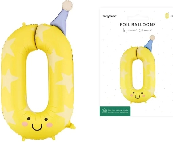 Fólia szám alakú lufi 0 – sárga, 86 cm
