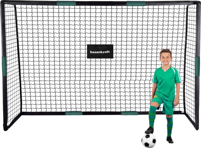 Bauerkraft futballkapu 300 × 200 × 120 cm edzőhálóval, fekete-zöld