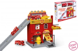 Tűzoltóállomás autókkal és lifttel, cseh csomagolás