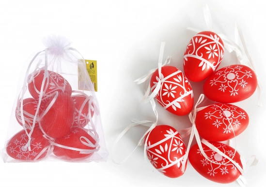 Dekoratív műanyag tojások piros 6 cm