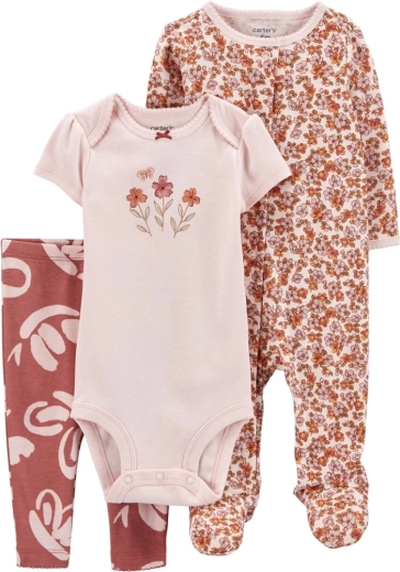 Carter’s 3 részes babaszett Pink Floral – rövid ujjú body, rugdalózó és leggings kislánynak