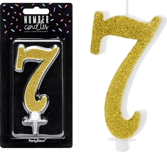 Születésnapi gyertya 7-es szám, arany, 10 cm – 1 db