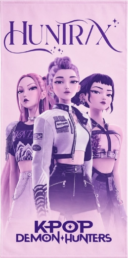K-Pop Demon Hunters Huntrix gyorsan száradó gyermekstrandtörölköző 70 × 140 cm, rózsaszín-lila