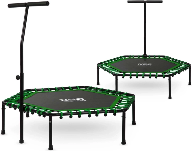 Neo-Sport hatszögletű fitnesz trambulin kapaszkodóval, 127 cm, zöld
