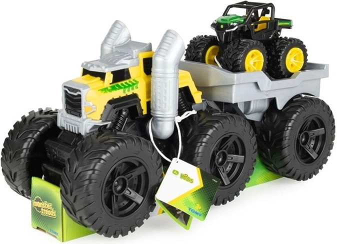 Tomy John Deere Monster Treads Roaring Rev Up Hauler – monster truck készlet szállítóval és Gator járművel