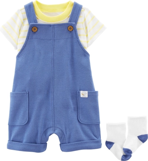 Carter's háromrészes baba szett Yellow Stripes – póló, kantáros rövidnadrág és zokni