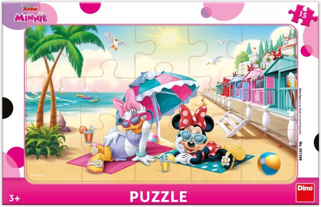 Puzzle DINO Minnie és Daisy a strandon, 15 darab