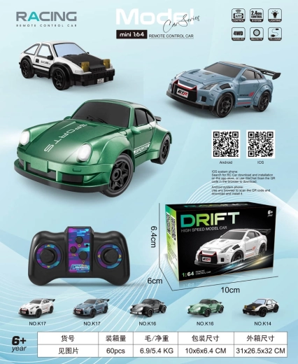 Sport RC driftautó 1:64 méretarányban, fekete