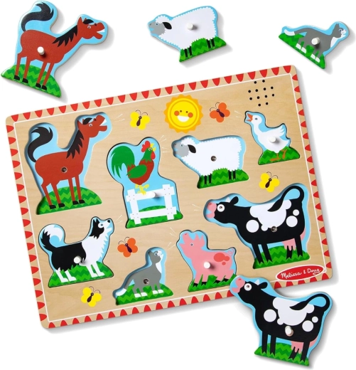 Melissa & Doug fa hangos, behelyezős farmállatos puzzle