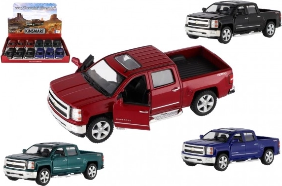 Kinsmart Chevrolet Silverado 2014 kisautó fém karosszériával, 1:46, 13 cm, felhúzható visszahúzós, 4 szín
