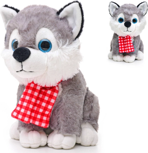 Plüss Husky kutya sállal, hanggal 22 cm - 1 db
