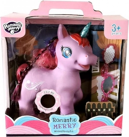 Unikornis hangokkal és fénnyel, lila