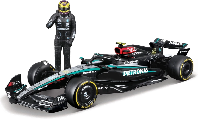 Bburago F1 modell Mercedes-AMG Petronas W15 2024 Lewis Hamilton 1:24 pilótafigurával
