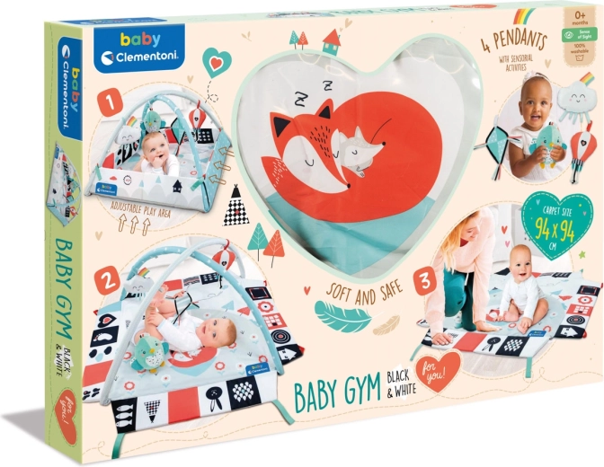 Clemmy baby fekete-fehér babajátszószőnyeg játszóívvel