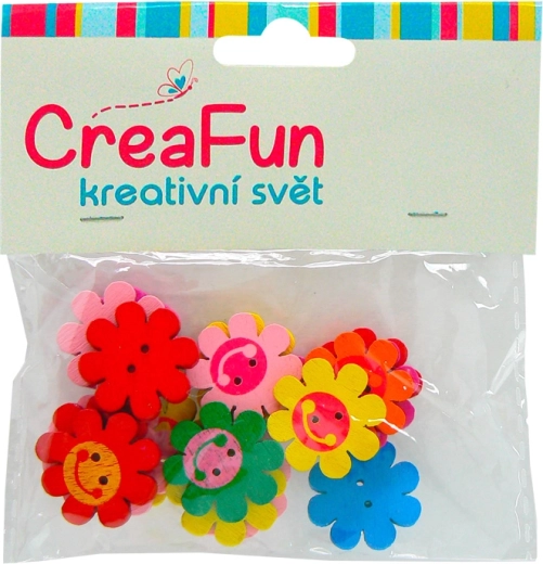 Fa gombok virág motívummal – 20 db-os készlet, átmérő 2,1 cm