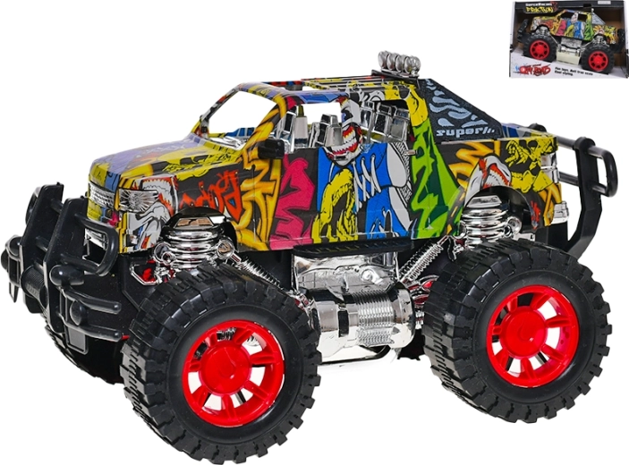 Off-road autó graffitis dizájnnal, 24 cm, lendkerekes