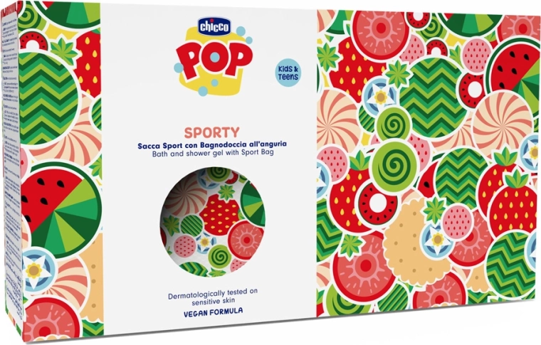 Chicco POP Watermelon splash zuhany- és fürdőgél 300 ml sportos cipzáras neszesszerrel