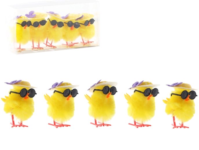 Húsvéti dekoráció: napszemüveges csibék – 5 darabos szett