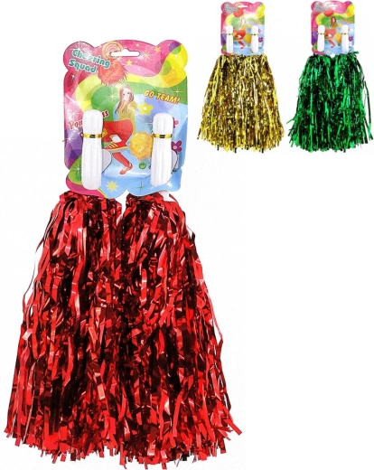 Csillogó cheerleader pomponok rojttal 30 cm (2 db) – különböző színek