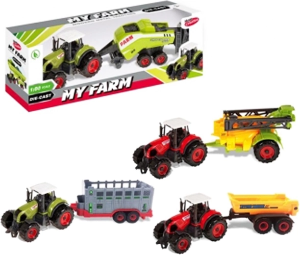 Lendkerekes fém traktor pótkocsival