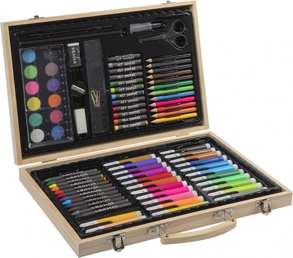 Művészkészlet fa bőröndben, 86 db