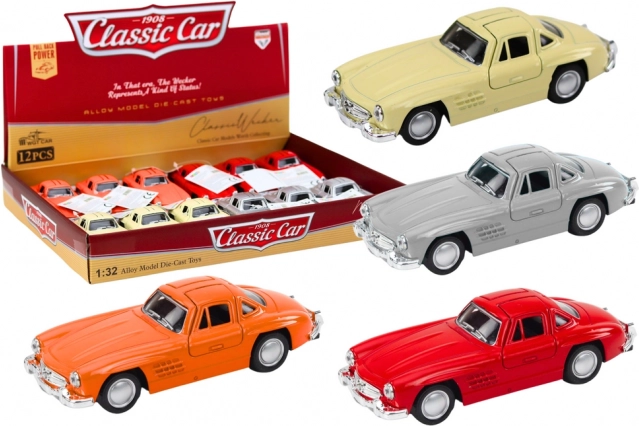 Klasszikus fém autó 1:32 felnyíló ajtókkal és lendkerekes meghajtással