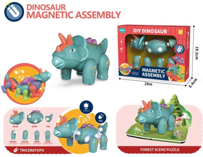 Mágneses Triceratops dinoszaurusz fénnyel és hanggal