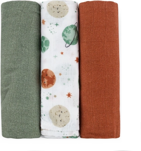 Petite&Mars bambusz muszlin pelenkák moussy celestial planets 68 × 68 cm (3 db)