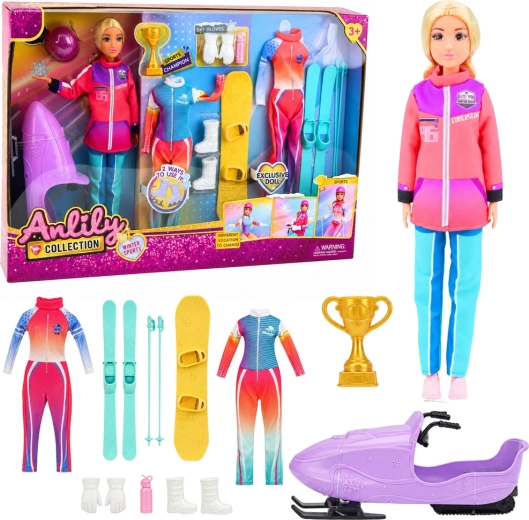 Anlily Collection sport baba téli felszereléssel (sílécek, snowboard és hószán) 30 cm