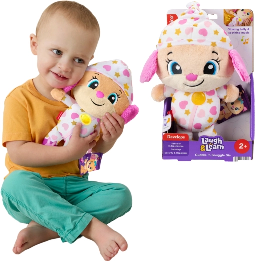 Fisher-Price Tanulj és nevess! interaktív plüss kiskutyatestvér – zenei, megnyugtató ölelgetnivaló