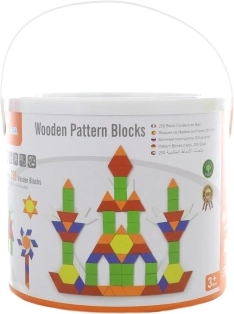 Viga fa lapos építőkockák vödörben, 250 darabos Montessori készlet