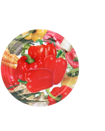 66 mm-es befőttes üveg tetők paprikamintával, 4 rögzítő – 1100 db csomag