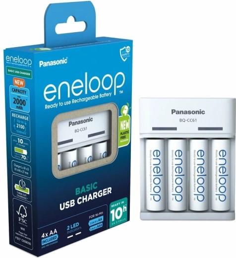 Panasonic Eneloop EKO USB töltő BQ-CC61 + AA tölthető akkumulátor 2000 mAh (4 db)