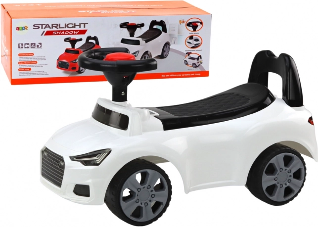 Lábbal hajtós autó háttámlával és dudával – fehér