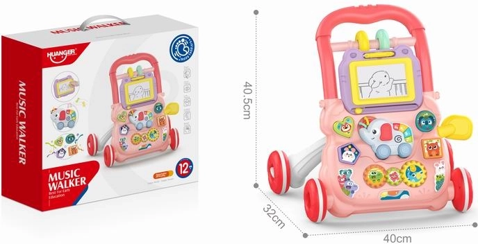 Tologatható elefánt járássegítő rajztáblával – rózsaszín