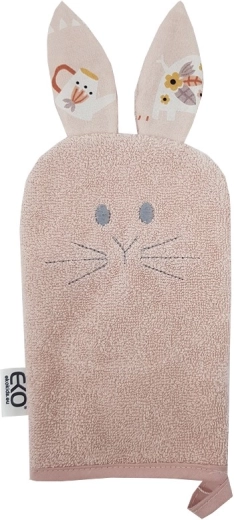 EKO pamut mosdókesztyű fülekkel Bunny rose pink 20 × 15 cm