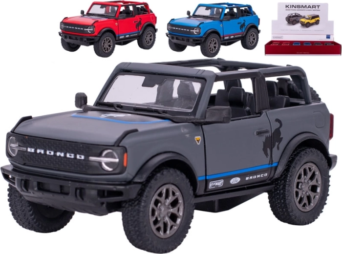 Kinsmart Ford Bronco 2022 fém autómodell pull-back (13 cm) – színmix, 12 db displayben