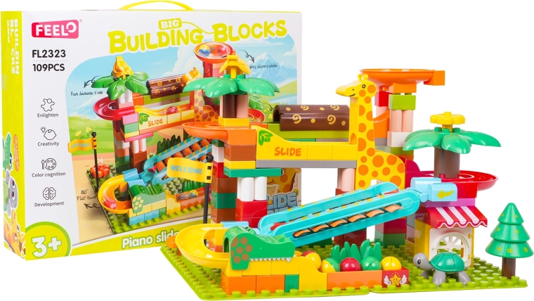 Safari golyópálya építőkészlet zongorával (109 darab)