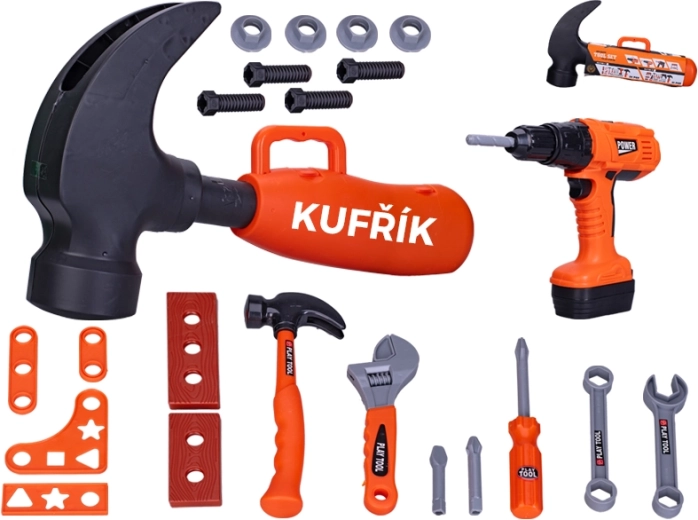 Gyerek szerszámkészlet akkumulátoros fúróval kalapács alakú bőröndben