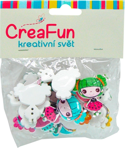 Fa gombok lány motívummal, 20 db-os készlet (2,7 × 3 cm)