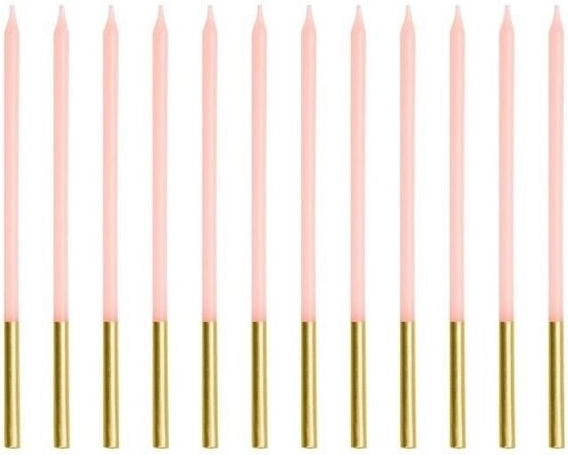 Rózsaszín sima születésnapi gyertyák 14 cm (12 db)