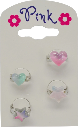 Gyermek gyűrűk szívecskék és csillagok motívummal, 4 db